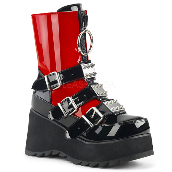 Shoes - Gothic Punk Patent Platform Spike Mid Calf Boots